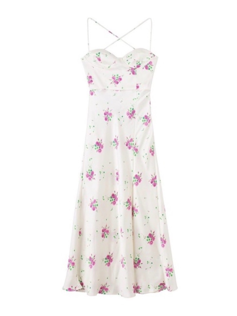 Zara White Maxi Dress with Pink Floral Print